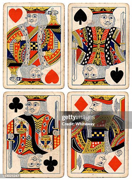 antique playing cards four kings spades hearts diamonds clubs - king playing card stock pictures, royalty-free photos & images