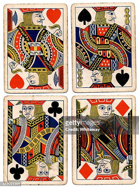 antique playing cards four jacks spades hearts diamonds clubs - face card stockfoto's en -beelden