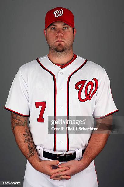 Chris Snyder of the Washington Nationals poses during Photo Day on February 20, 2013 at Space Coast Stadium in Viera, Florida.