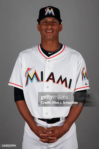 Gorkys Hernandez of the Miami Marlins poses during Photo Day on Friday, February 22, 2013 at Roger Dean Stadium in Jupiter, Florida.