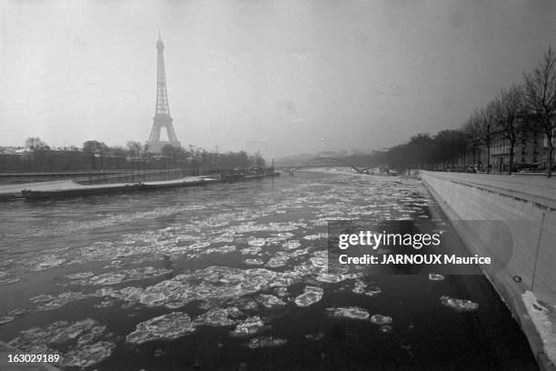 Cold In Paris. La Seine charrie des glaçons.