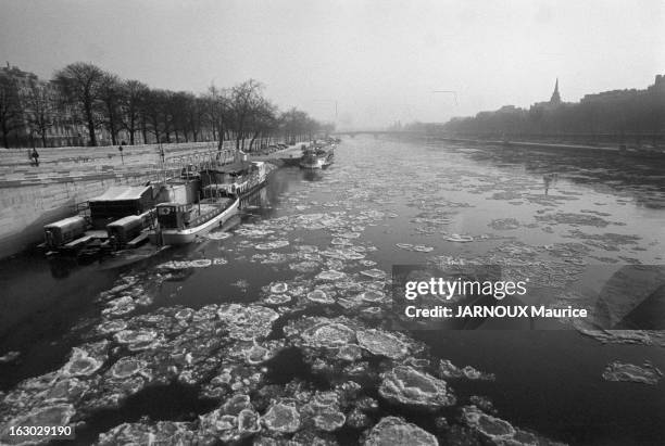 Cold In Paris. La Seine charrie des glaçons.