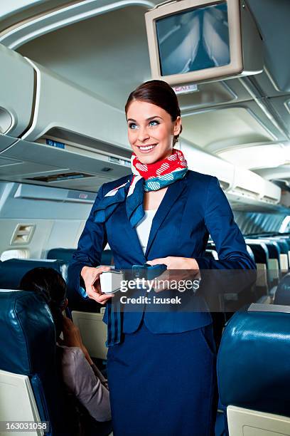 airline safety demonstration - airhostess stock pictures, royalty-free photos & images