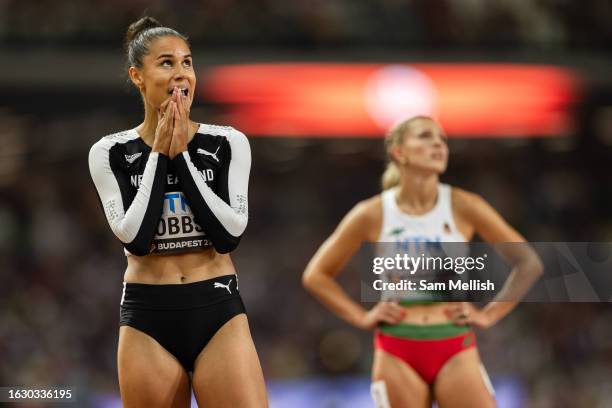 Zoe Hobbs of New Zeland following the women's 100m semi-final during day three of the World Athletics Championships Budapest 2023 at National...