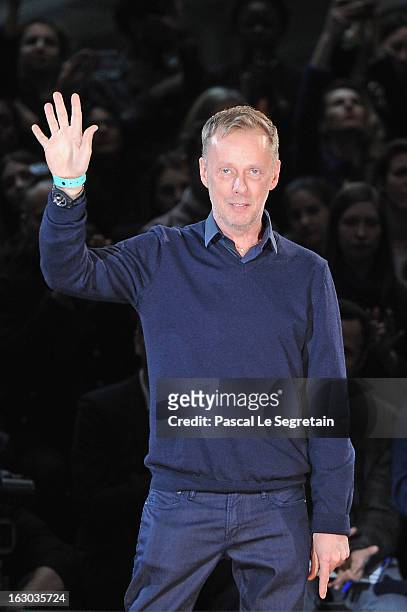 Bill Gaytten acknowledges applause following the presentation of the John Galliano Fall/Winter 2013 Ready-to-Wear show as part of Paris Fashion Week...