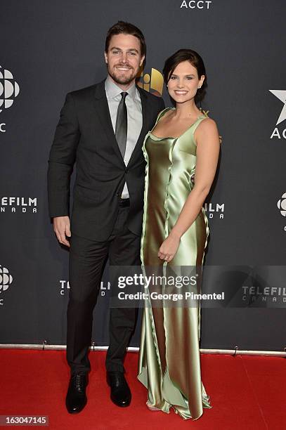 Actor Stephen Amell and Cassandra Jean arrive at the Canadian Screen Awards at the Sony Centre for the Performing Arts on March 3, 2013 in Toronto,...