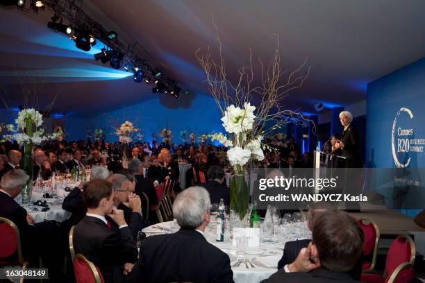 Major Business Leaders At Cannes G20. Laurence PARISOT présidente du Medef a invité 70 hommes d'affaires de tous les pays pour un 'B20' avec un 'b'...