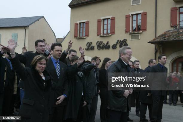 The Funeral Of Bernard Loiseau In Saulieu. Les obsèques de Bernard LOISEAU à la basilique romane de SAINT-ANDOCHE à SAULIEU : les employés de la COTE...