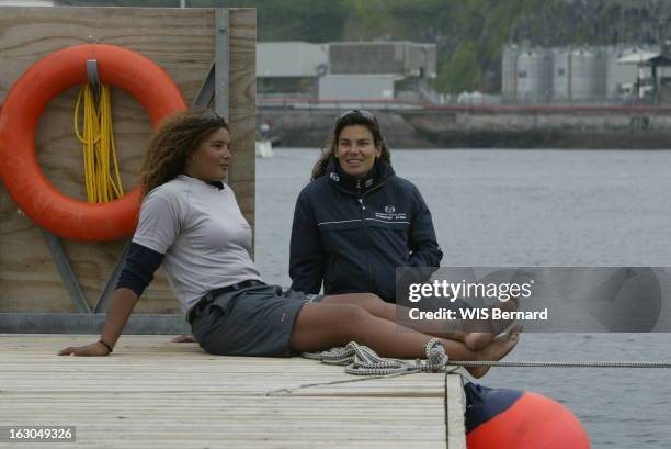 Karine Fauconnier And Marie Tabarly. Karine, 32 ans, la fille du navigateur Yvon FAUCONNIER participe à la course 'The Transat' reliant Plymouth, en...