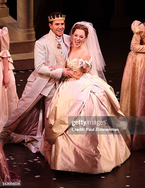 Santino Fontana and Laura Osnes "Cinderella" Broadway Opening Night curtain call at Broadway Theatre on March 3, 2013 in New York City.