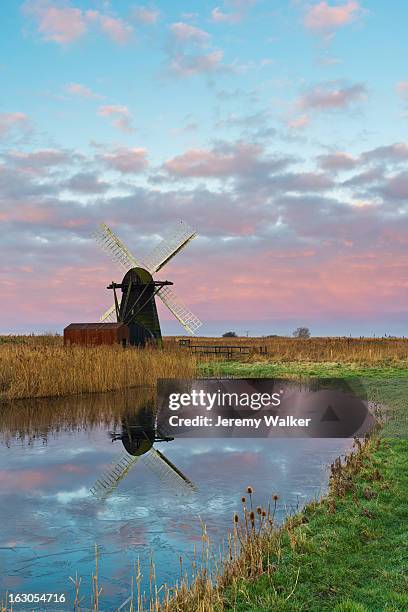 old windmill - norfolk broads stock pictures, royalty-free photos & images