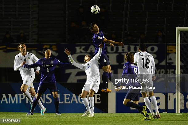 Yuki Mizumoto of Sanfrecce Hiroshima in action during the AFC Champions League Group G match between Sanfrecce Hiroshima and Bunyodkor at Hiroshima...