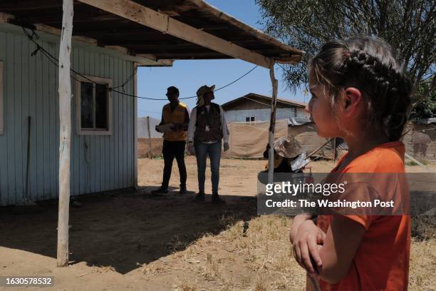 Members of the Baja California Health Department, rear, check for ticks that carry the deadly Rocky Mountain Fever, a bacterial disease at a home in...