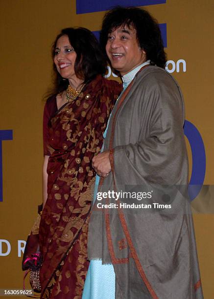 Indian tabla player and composer Zakir Hussain with his wife Antonia Minnecola during a music concert for ‘EQUATION 2013-A FUNDRAISER FOR EQUALITY’...