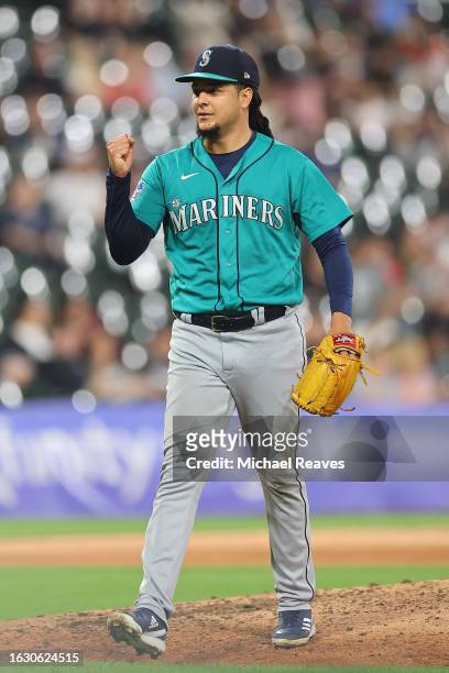 Luis Castillo of the Seattle Mariners reacts after retiring the