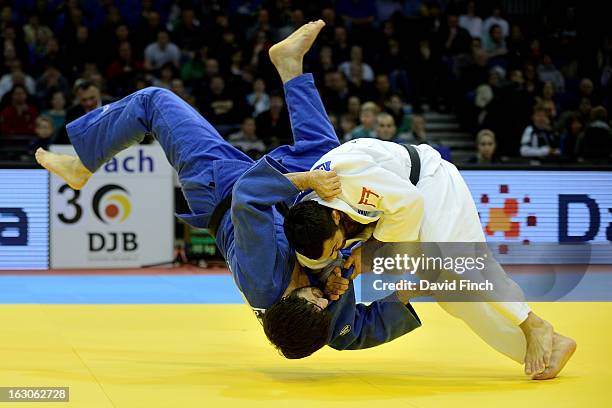 Former Olympic and World champion, Ilias Iliadis of Greece threw Shahin Gahramanov of Azerbaijan for ippon in their u90kgs contest at the Dusseldorf...