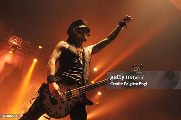 Ashley Purdy of BlackVeilBrides performs on stage as part of the Kerrang! Tour at Brixton Academy on February 15, 2013 in London, England.