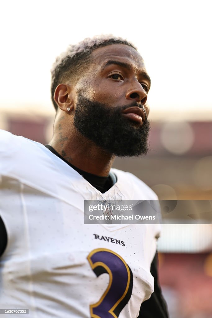 Odell Beckham Jr. #3 of the Baltimore Ravens looks on prior to an NFL  News Photo - Getty Images