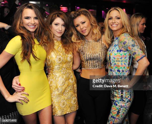 Nicola Roberts, Nadine Coyle, Kimberley Walsh and Sarah Harding of Girls Aloud attend their London Ten - The Hits Tour after party at Whisky Mist...