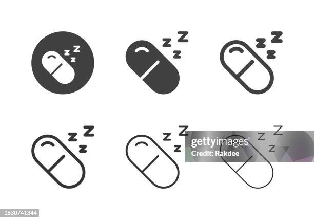 stockillustraties, clipart, cartoons en iconen met sleeping pill icons - multi series - slaappil