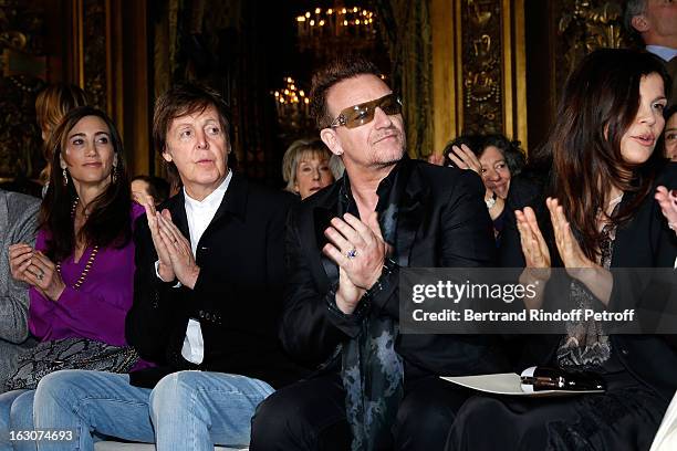 Nancy Shevell, Paul McCartney, Bono and Ali Hewson attend the Stella McCartney Fall/Winter 2013 Ready-to-Wear show as part of Paris Fashion Week on...