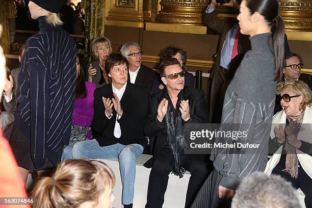 Sir Paul McCartney, Bono and Mariane Faithfull attend the Stella McCartney Fall/Winter 2013 Ready-to-Wear show as part of Paris Fashion Week on March...