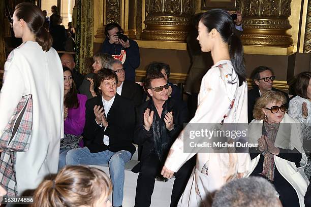 Sir Paul McCartney, Bono and Mariane Faithfull attend the Stella McCartney Fall/Winter 2013 Ready-to-Wear show as part of Paris Fashion Week on March...