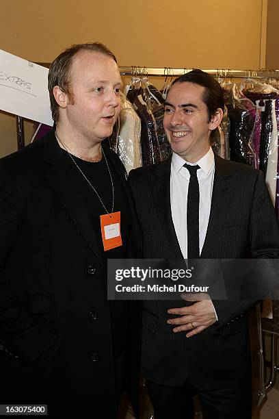 James McCartney and Dhani Harrison attend the Stella McCartney Fall/Winter 2013 Ready-to-Wear show as part of Paris Fashion Week on March 4, 2013 in...