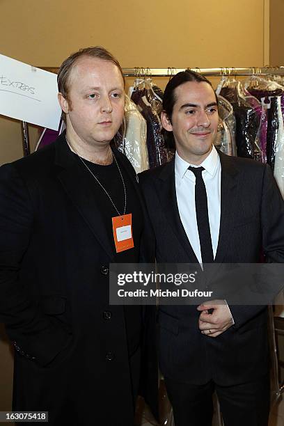 James McCartney and Dhani Harrison attend the Stella McCartney Fall/Winter 2013 Ready-to-Wear show as part of Paris Fashion Week on March 4, 2013 in...