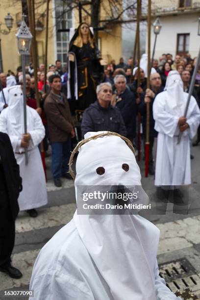 The annual all night procession and ritual of Vattienti, Verbicaro, Italy, April 6, 2012. The statue of the Madonna Addolorata is returned to the...