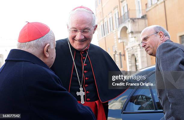 Canadian cardinal Marc Ouellet arrives at the Paul VI hall for the opening of the Cardinals' Congregations on March 4, 2013 in Vatican City, Vatican....