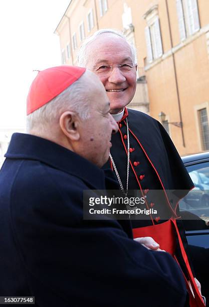 Canadian cardinal Marc Ouellet arrives at the Paul VI hall for the opening of the Cardinals' Congregations on March 4, 2013 in Vatican City, Vatican....