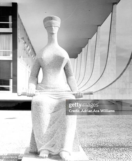 The blind statue of Justice by Alfredo Ceschiatti before the Supremo Tribunal Federal or Supreme Federal Court in Brasilia, Brazil, 1955.