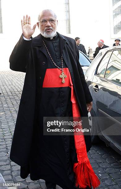 Indian cardinal George Alencherry arrives at the Paul VI hall for the opening of the Cardinals' Congregations on March 4, 2013 in Vatican City,...