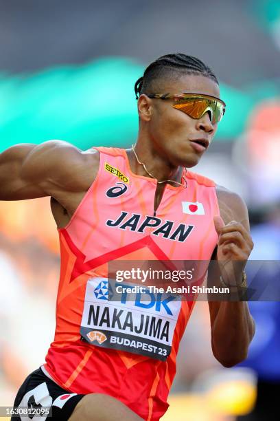 Yuki Joseph Nakajima of Team Japan competes in the Men's 400m Hurdles Heats during day two of the World Athletics Championships Budapest 2023 at...