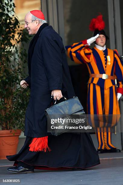 Archbishop of Wien cardinal Christoph Schonborn arrives at the Paul VI hall for the opening of the Cardinals' Congregations on March 4, 2013 in...