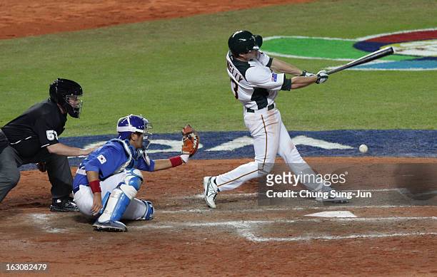 Allan San Miguel of Australia bats in the fifth inning during the World Baseball Classic First Round Group B match between South Korea and Australia...