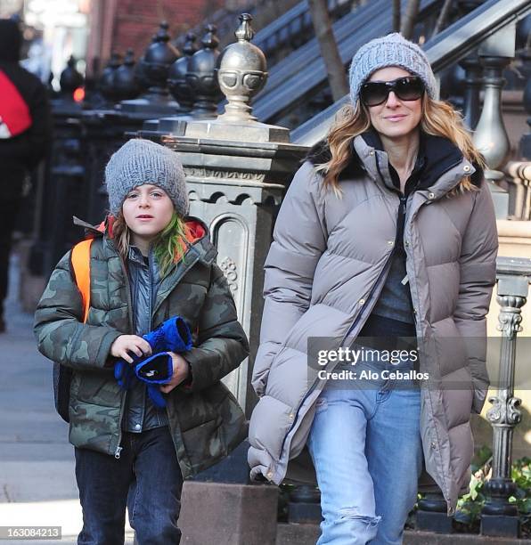 Sarah Jessica Parker and James Wilkie Broderick are seen in the West Village on March 4, 2013 in New York City.