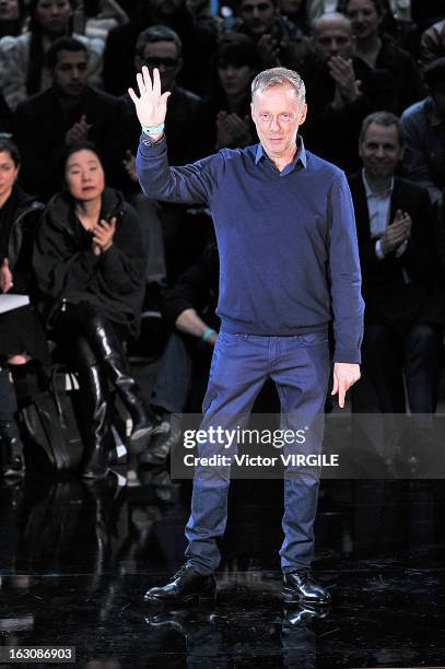 Bill Gaytten walks the runway during the John Galliano Fall/Winter 2013 Ready-to-Wear show as part of Paris Fashion Week at Le Centorial on March 3,...