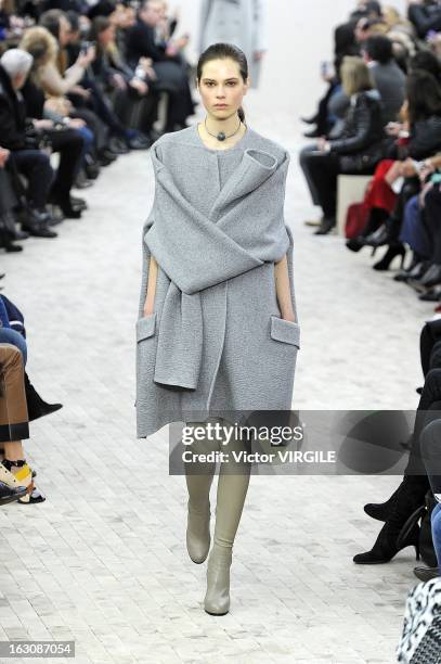 Model walks the runway during the Celine Ready to Wear Fall/Winter 2013-2014 show as part of the Paris Fashion Week on March 03, 2013 in Paris,...