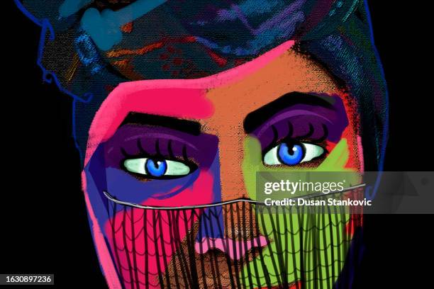 intriguing woman with a secret - abstract expressionism stock illustrations