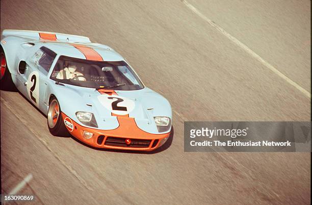 Daytona 24 Hour Race. David Hobbs and Mike Hailwood of John Wyer Automotive Engineering drive their Gulf-Ford GT40. After qualifying ninth on the...