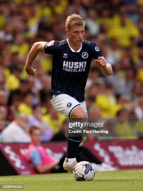 Zian Flemming of Millwall runs with the ball during the Sky Bet Championship match between Norwich City and Millwall at Carrow Road on August 20,...