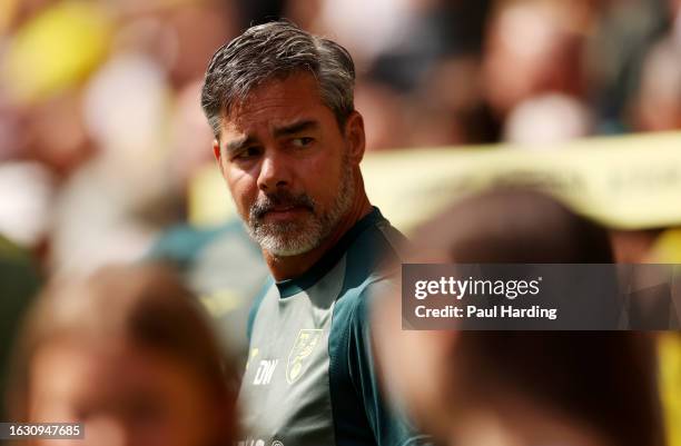 David Wagner, Manager of Norwich City looks on during the Sky Bet Championship match between Norwich City and Millwall at Carrow Road on August 20,...