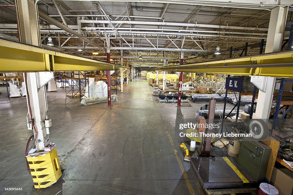 Looking down at a warehouse floor