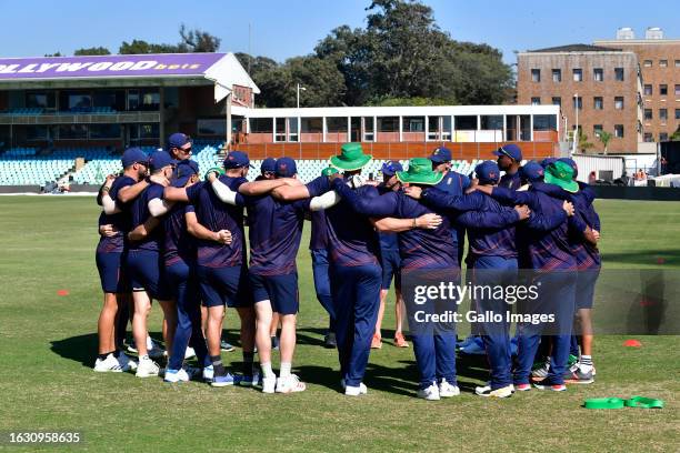 Players during the South Africa national men's cricket team training session at Hollywoodbets Kingsmead Stadium on August 29, 2023 in Durban, South...