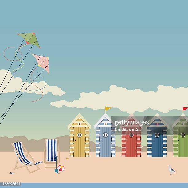 deckchairs and beach huts - beach ball 幅插畫檔、美工圖案、卡通及圖標