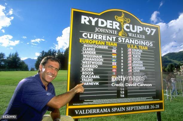 European Ryder Cup Captain Seve Ballesteros of Spain announces the two remaining wild cards during the Canon European Masters at the Crans Sur Sierre...
