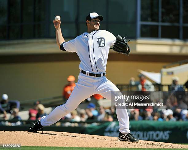 Pitcher Rick Porcello of Detroit Tigers starts against the Houston Astros March 4, 2013 at Joker Marchant Stadium in Lakeland, Florida.