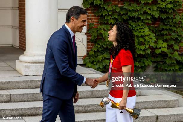 Spanish Prime Minister Pedro Sanchez receives Spanish football player Ivana Andrés and the Spanish women’s national football team at Moncloa Palace...